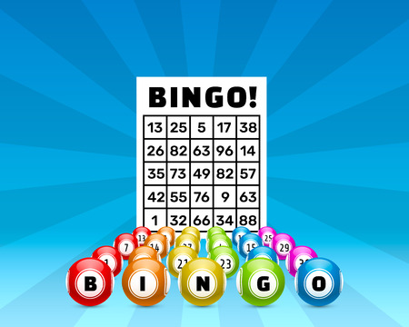 lottery bingo game, balls with numbers and a lottery ticket, on a colored background. Vectors illustrationのイラスト素材