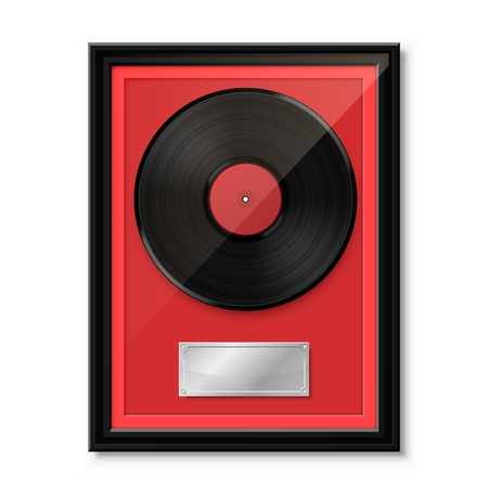 Hit vinyl in frame on wall, Collection disc, template design element, Vector illustrationのイラスト素材