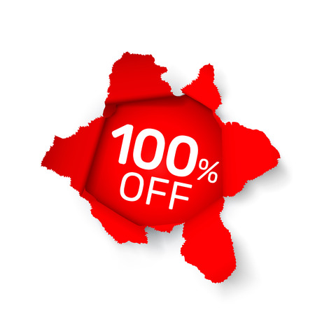 Paper explosion banner 100 off with share discount percentage. Vector illustrationのイラスト素材