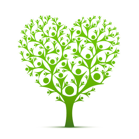 People tree sign heart color green on the white background. Vector illustrationの写真素材