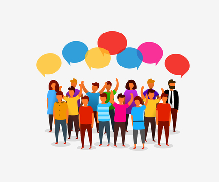 Colorful social network people with speech bubbles.Business social networking and communication concept. Vector illustrationのイラスト素材
