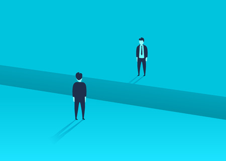 Business comunication or negotiation problems, issues. Two businessmen with gap between them. Vector illustration.のイラスト素材
