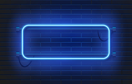 Neon lamp casino rectangel frame on brick wall background. Las Vegas concept. Vector illustration.のイラスト素材