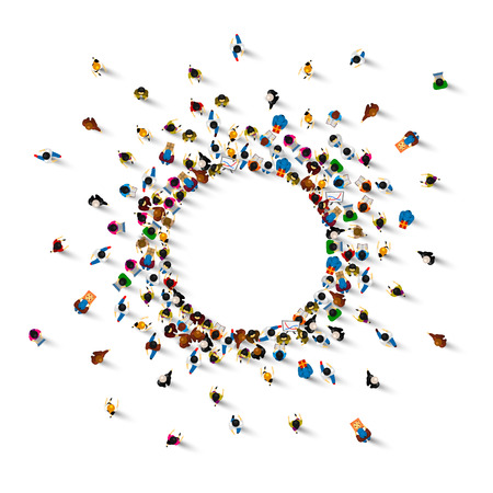 A lot of people stand in a circle on a white background. Vector illustrationのイラスト素材