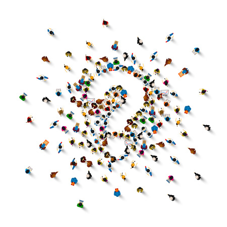 A crowd of people in the form of a question symbol on a white background . Vector illustrationのイラスト素材