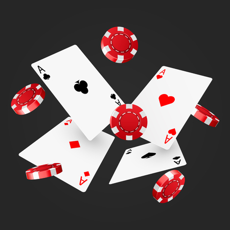 Casino poker design template. Falling poker cards and chips. Winner concept. Casino lucky background. Vector illustrationの写真素材