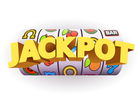 Golden slot machine wins the jackpot. Big win concept. Casino jackpot. Vector illustrationの写真素材