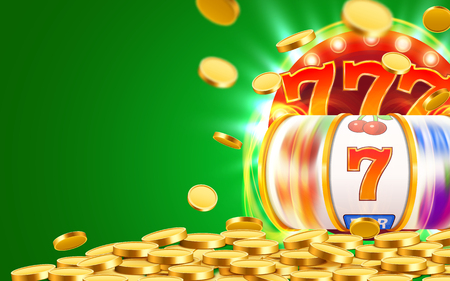 Golden slot machine wins the jackpot. Big win concept. Casino jackpot. Vector illustrationの写真素材
