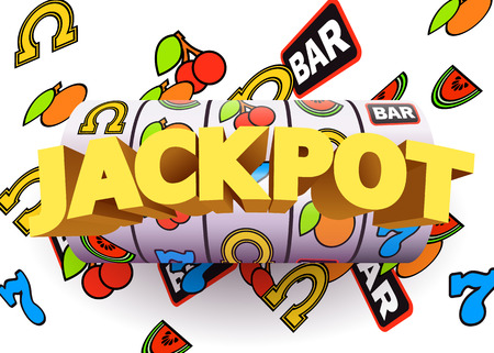 Golden slot machine wins the jackpot. Big win concept. Casino jackpot. Vector illustrationのイラスト素材