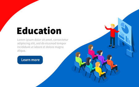 Business presentation. Isometric financial presentation or business conference. Web Page template. Vector illustrationのイラスト素材