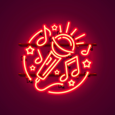 Neon label music karaoke banner. template design element. Vector illustrationのイラスト素材