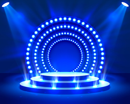 Stage podium with lighting, Stage Podium Scene with for Award Ceremony on blue Background, Vector illustrationのイラスト素材