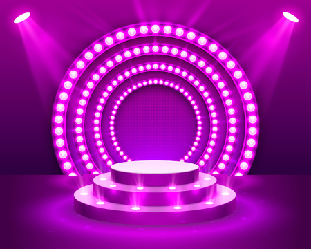 Stage podium with lighting, Stage Podium Scene with for Award Ceremony on purple Background, Vector illustrationのイラスト素材