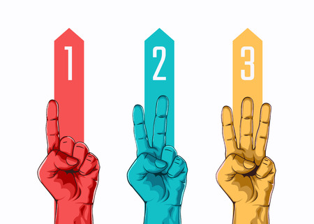 Set of counting one two three hand sign. Three steps or options concept. Vector illustrationの写真素材