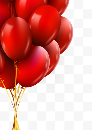 3d Realistic red Bunch of Flying Birthday Balloons. Party and Celebration concept. Vector Illustration.のイラスト素材