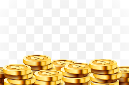 A lot of coins on transparent background. Jackpot or success concept. Modern background. Vector illustrationのイラスト素材