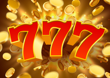 Golden slot machine 777 with flying golden coins wins the jackpot. Big win concept.のイラスト素材