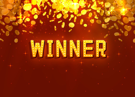 Winner in the form of gold coins. Isolated on red background. Vector illustrationのイラスト素材