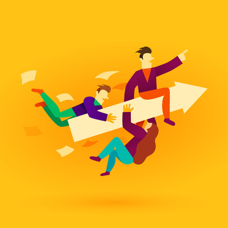 Business team ride arrow. Concept business success vector illustration. Flat cartoon character style. Vector illustrationのイラスト素材
