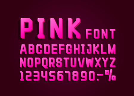 Retro font pink vintage, light sign set. Vector illustrationのイラスト素材