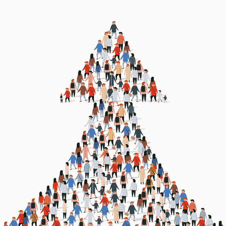 Large group of people in the shape of an arrow. Vector illustrationのイラスト素材