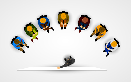Businessman making a presentation to sitting people. Vectorのイラスト素材