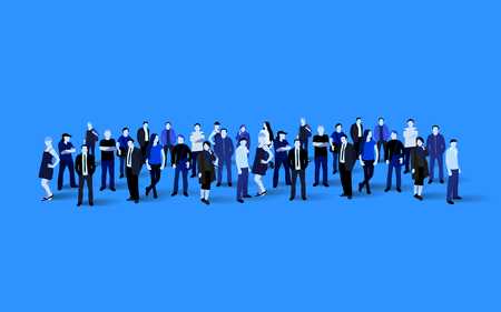 Big people crowd on blue background. Vector illustration.