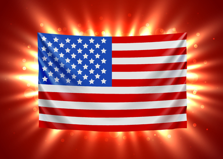 United states of america flag with light beams. USA flag background. Vector illustrationのイラスト素材