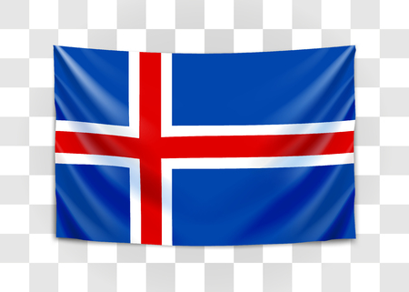 Hanging flag of Iceland. Kingdom of Iceland. National flag concept. Vector illustration.のイラスト素材