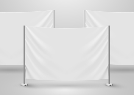 Hanging empty white flag. Presentation or photo scene. Vector illustration.のイラスト素材