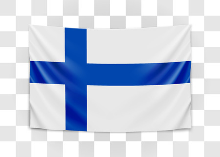 Hanging flag of Finland. Republic of Finland. National flag concept. Vector illustration.のイラスト素材