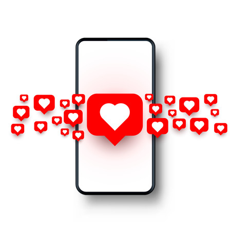 Phone heart like social network. white background. Vector illustrationのイラスト素材
