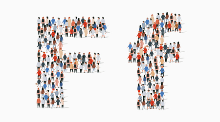 Large group of people in letter F form. Vector seamless backgroundのイラスト素材
