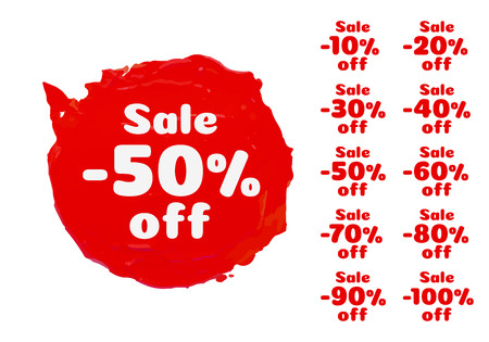 Paint red banner, collection off with share discount percentage. Vector illustration