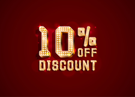 Neon 10 sale off text banner. Night Sign. Vector illustration