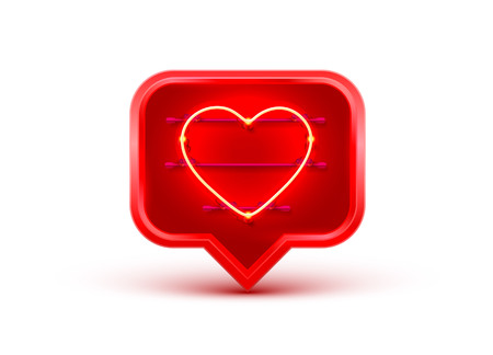 Neon frame chat sign in the shape of a heart.のイラスト素材