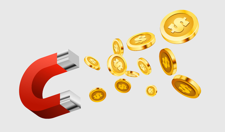 Magnet attracts money. The concept of investing. Vector illustrationのイラスト素材