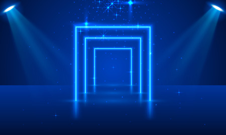 Stage podium with lighting, Stage Podium Scene with for Award Ceremony on blue Background, Vector illustrationのイラスト素材