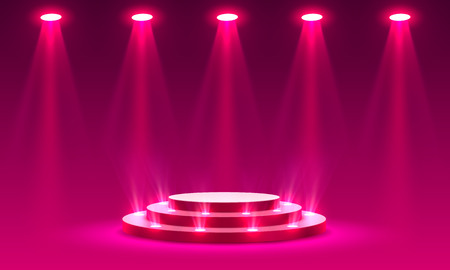 Stage podium with lighting, Stage Podium Scene with for Award Ceremony on red Background, Vector illustrationのイラスト素材