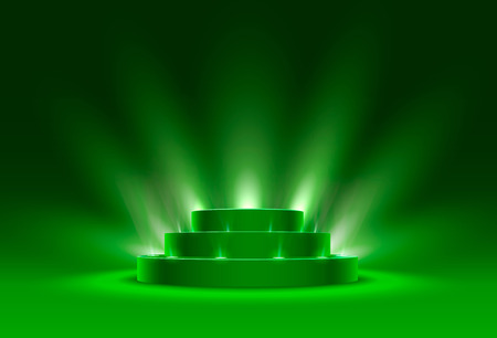 Stage podium with lighting, Stage Podium Scene with for Award Ceremony on green Background, Vector illustrationのイラスト素材