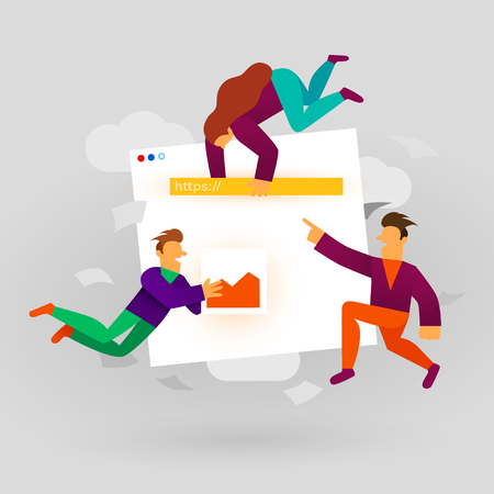 Site development illustration. Cartoon people building apps and web design. UI or UX design concept. Vector illustrationのイラスト素材