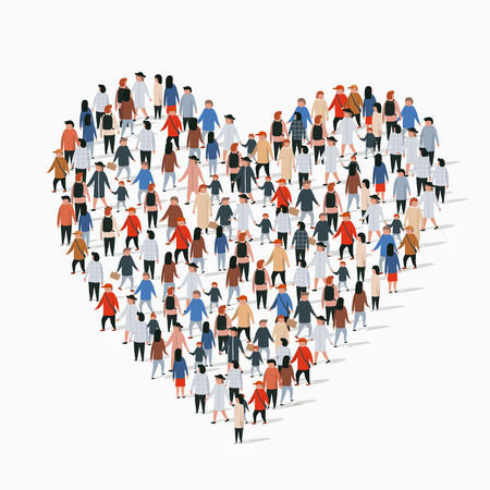 Large group of people in the heart sign shape. Vector illustrationのイラスト素材