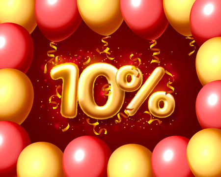 Sale 10 off ballon number on the red background. Vector illustrationのイラスト素材