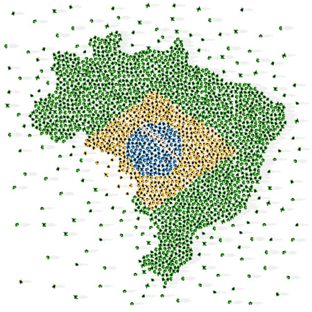 Large group of people in the shape of Brazilian flag. Federative Republic of Brazil. Vector illustration.のイラスト素材