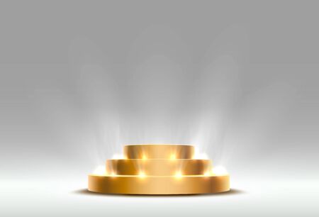 Stage podium golden with lighting, Stage Podium Scene with for Award Ceremony on gray background, Vector illustrationのイラスト素材