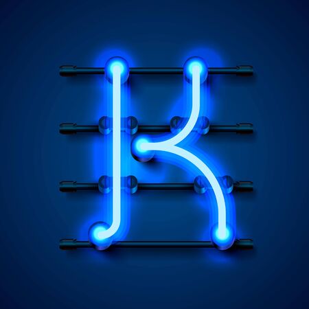Neon font letter K, art design signboard. Vector illustrationのイラスト素材