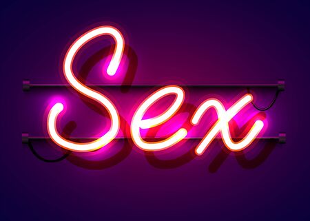 Neon sign, the word Sex on dark background. Night life Background for your design, greeting card, banner.のイラスト素材