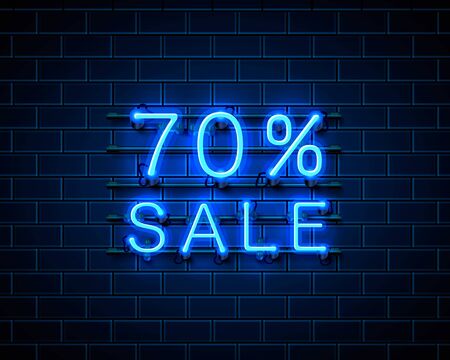 Neon 70 sale text banner. Night Sign. Vector illustrationのイラスト素材