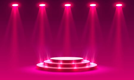 Stage podium with lighting, Stage Podium Scene with for Award Ceremony on red Background, Vector illustrationのイラスト素材