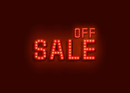 Neon signboard text sale off on the red background. Vector illustrationのイラスト素材